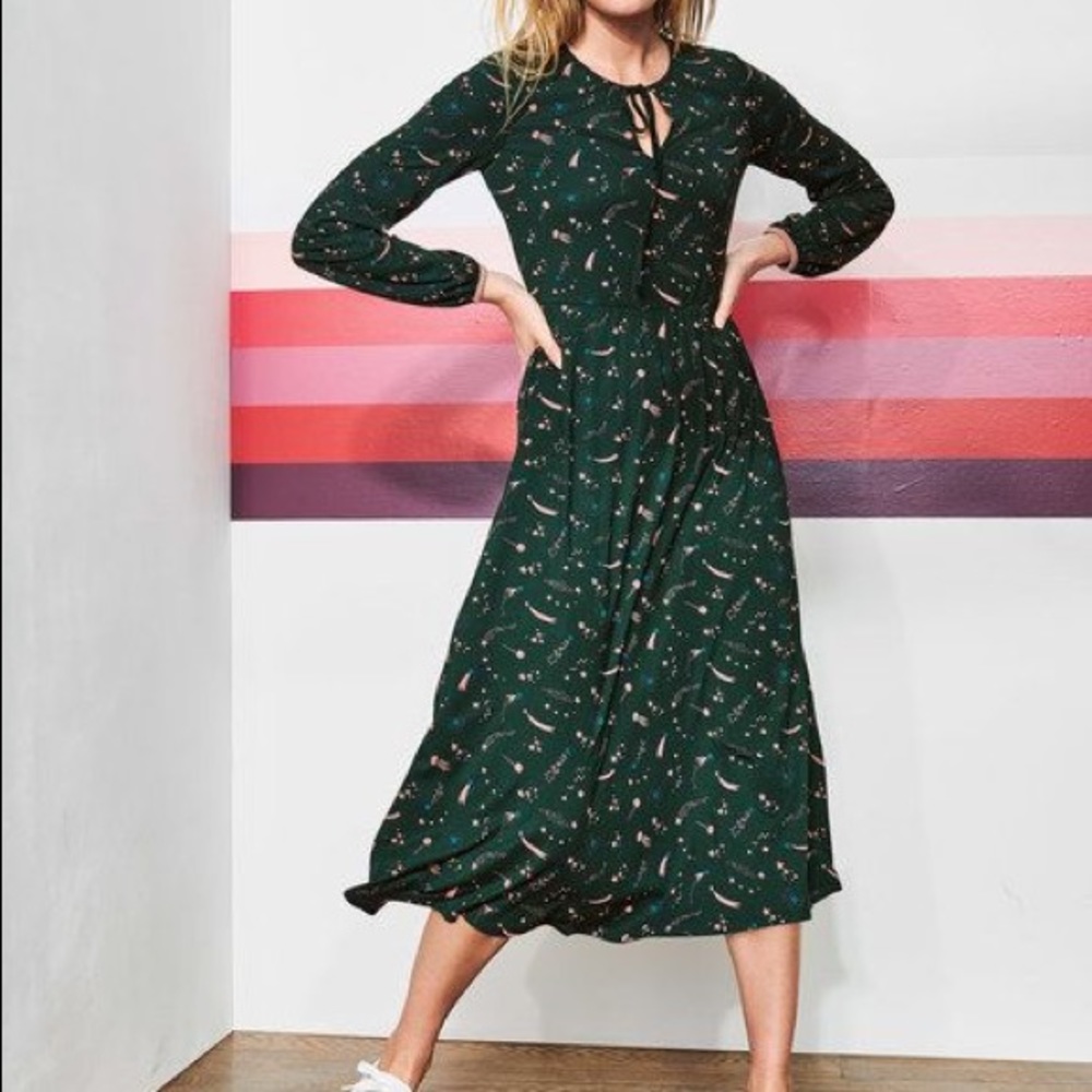 Boden Flora MIdi Dress Cosmic Green